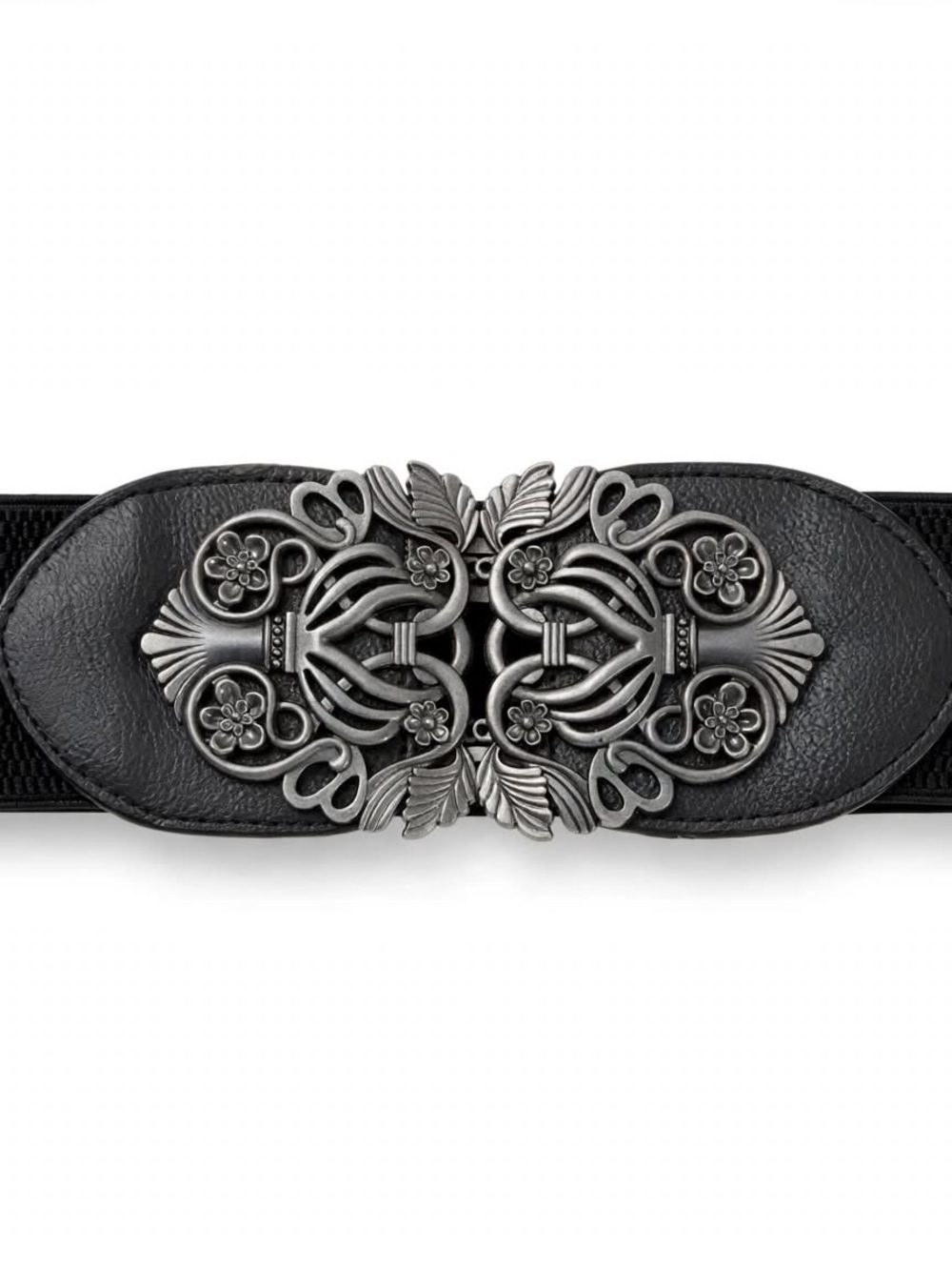 Elastic Black Decorative Metal Clasp Waist Belt for Women
